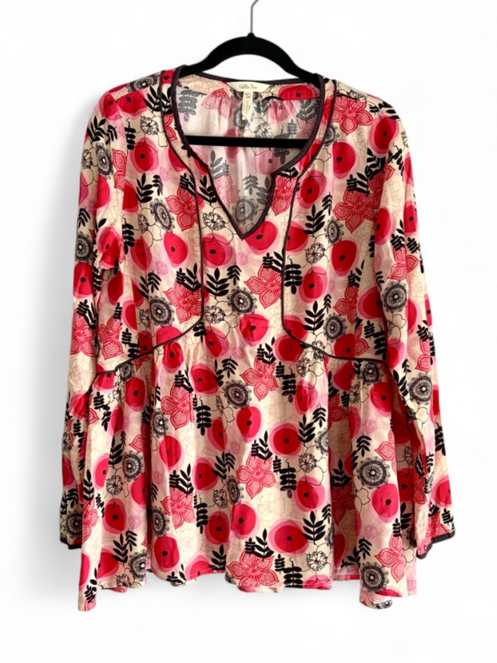 Matilda Jane Floral Print Long Sleeve Boho Babydoll Tunic Shirt Size L